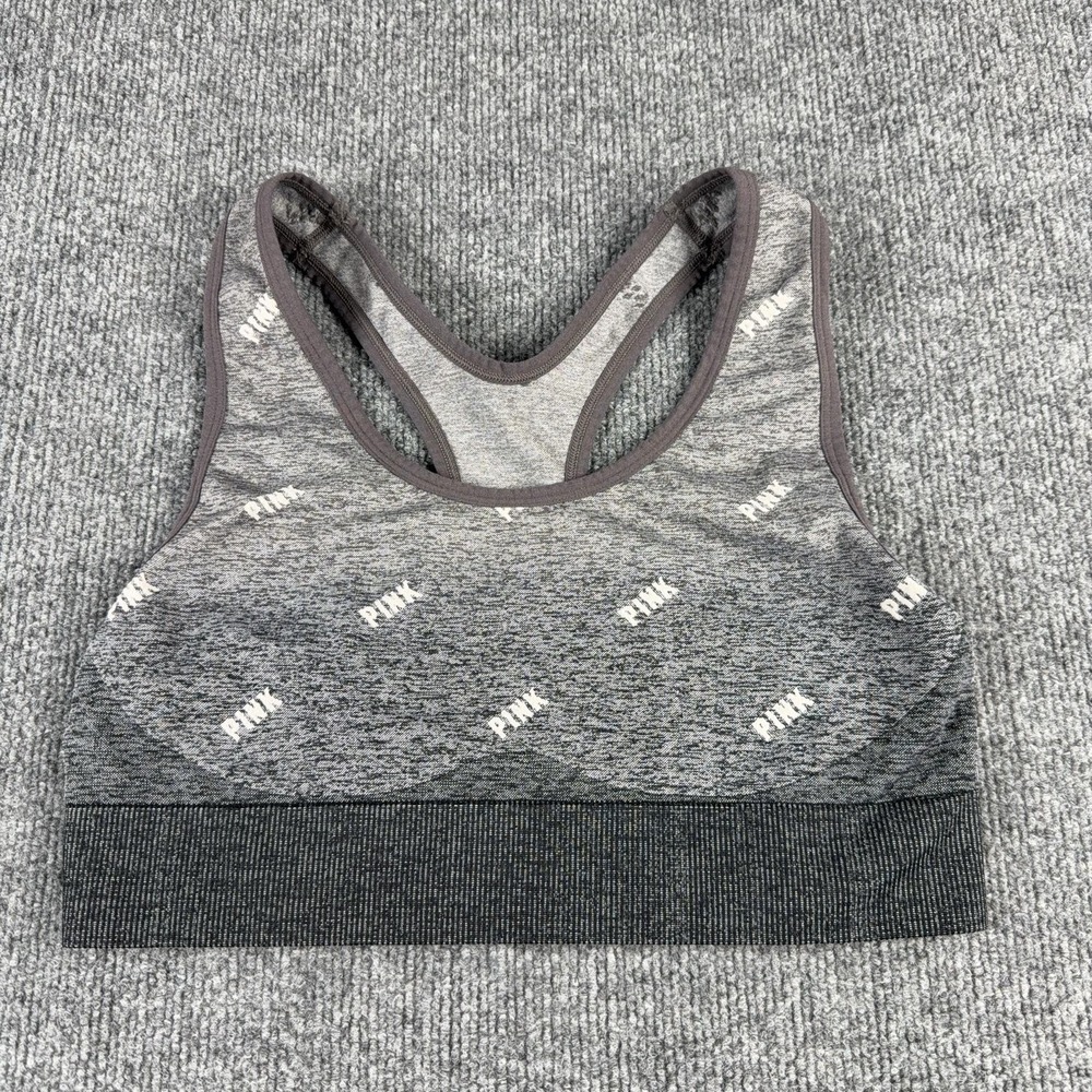 PINK ACTIVE Sports Bra Womens Large Gray Seamless Lightly Lined Racerback